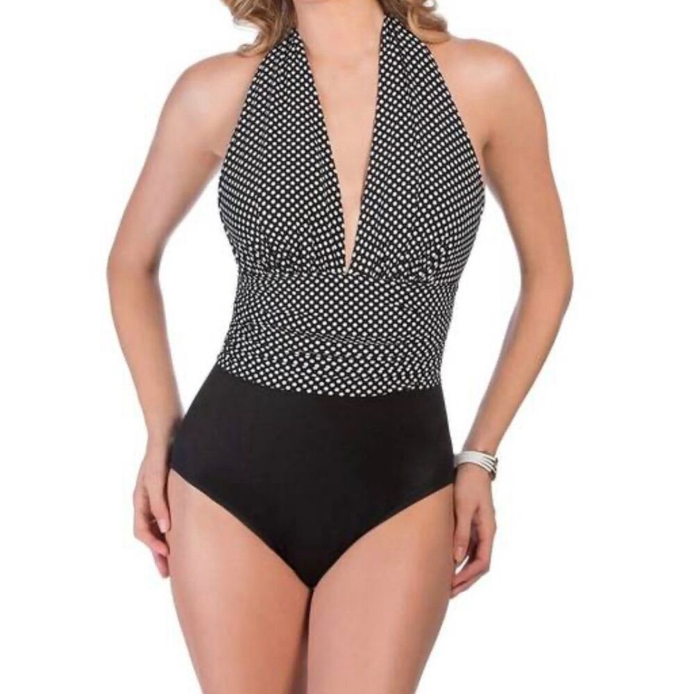 Magicsuit size 12 black white slimming shaping swimsuit one piece halter retro
